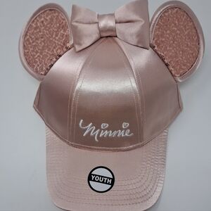 Disney Minnie Mouse Youth Pink Rose Gold Bling Ears With Bow Hat Cap New